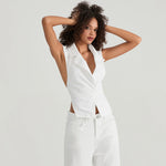 Women's Summer Halter Neck Tops Fashionable Solid Color Sleeveless Deep V Neck Open Back Slim Fit Vest for Party Daily Wear