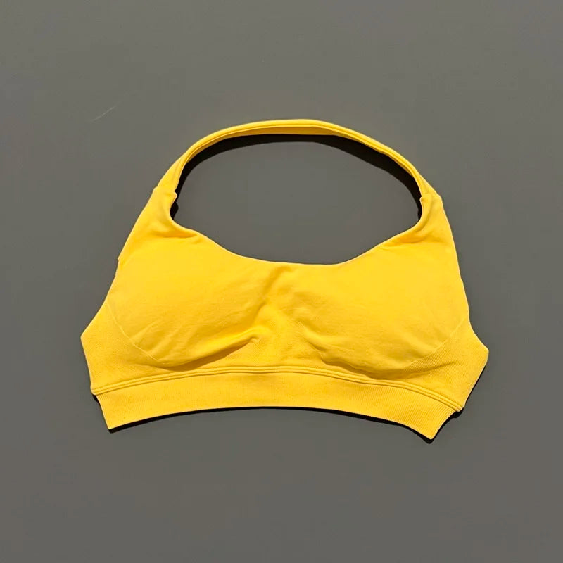 HISTELLO Impacts Sports Bra Women Seamless Yoga Halter Top High Support Push Up Open Back Gym Wear Workout Fitness Underwear