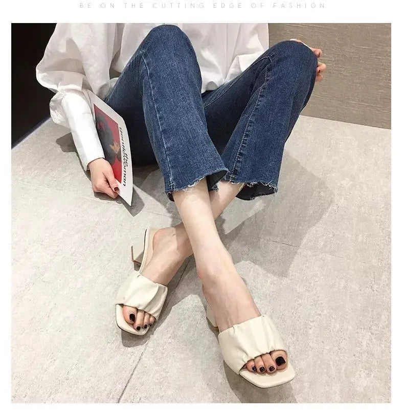 Fashion Strange Style Women Slippers Square Open Toe Slippers Slip on Slides Summers Beach Shoes Woman Heels Zapatillas Mujer