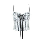 Sweet Girly Plaid Polka Dot Print With Drawstring Tie For Vacations Red Gingham With Bow Scallop Trim Fitted Bustier Style X6P8