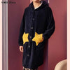 Unisex Men Women Warm Loungewear Dressing Gown Winter Thickened Coral Fleece Kimono Bathrobe with Star Pockets