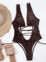 Deep V Neck Wrap Around High Cut Women Swimwear One Piece Swimsuit Female Monikini Tummy Cut Out Bathing Suit Swim Beach Wear