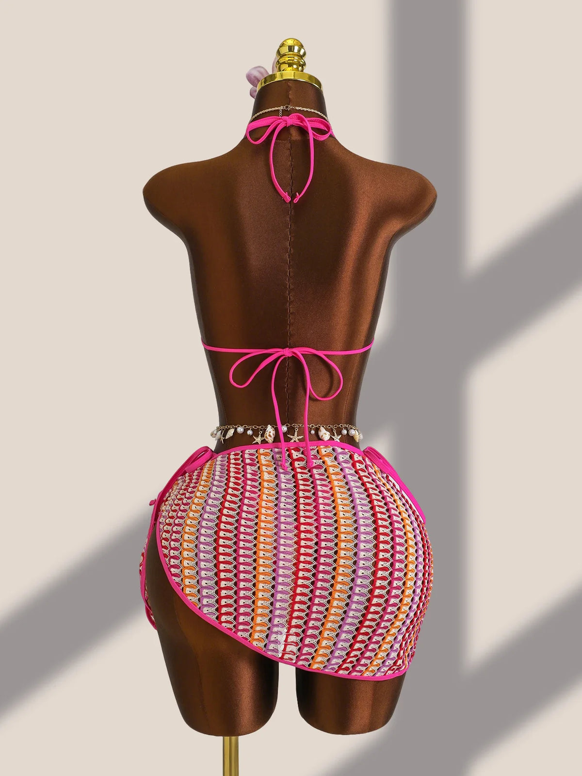 Sexy Colorful Striped Bikini Set Women Push Up Bra Thong Swimsuit 2026 Summer Bathing Suit Beach Mesh Cover Up 3 Piece Swimwear