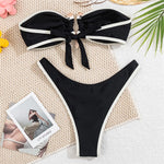 White Bandeau Bikinis Sets Woman Sexy Swimsuit Contrast Color Metal Buckle Swimwear High Cut Bathing Suit Brazilian Bikini Mujer