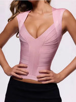 Women's Bandage Slim Waist Tight Tank Top Deep V Neck Solid Vest Spring Summer Elastic Tees 2026 New Lady Casual Party Tops