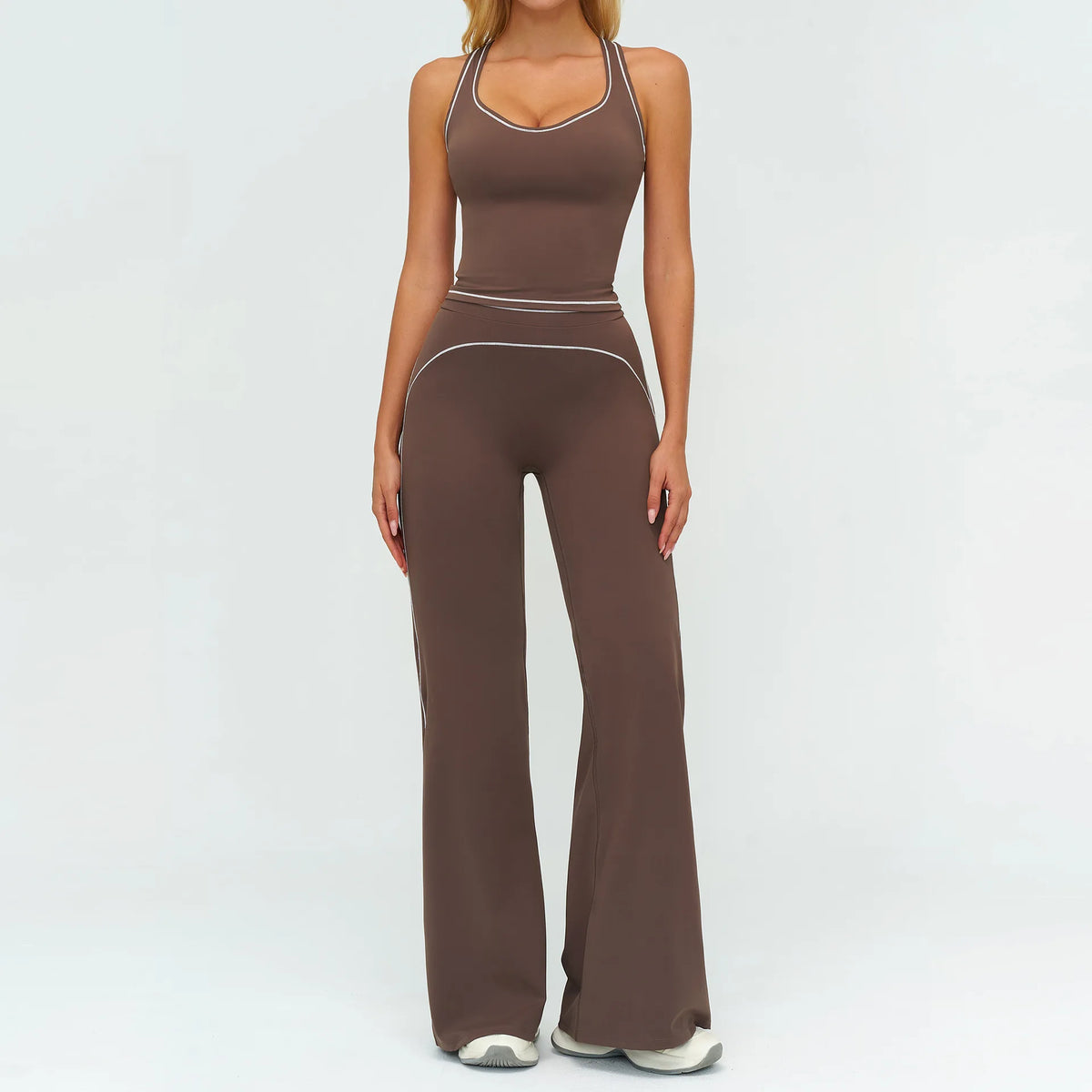 2PCS Yoga Set Gym Clothes Outdoor Sports Outfits Women Tracksuit Gym Fitness Suits Workout Long Sleeved Flared Pants Sportswear