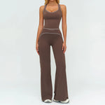 2PCS Yoga Set Gym Clothes Outdoor Sports Outfits Women Tracksuit Gym Fitness Suits Workout Long Sleeved Flared Pants Sportswear