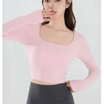 Women's Long Sleeve Yoga Top Cross Back Fitness Exercise Suit Fixed Chest Cushion Comfortable Sports Bra Top