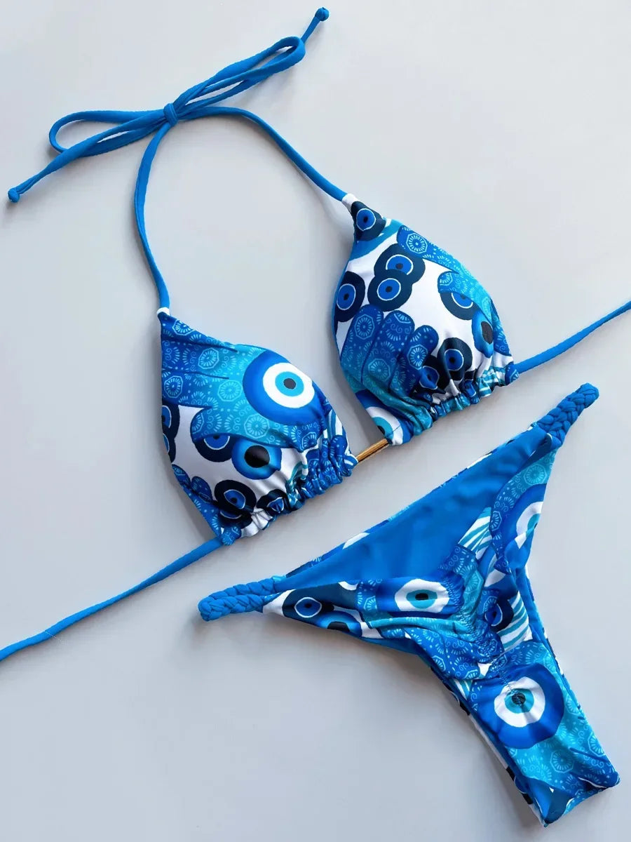 Leopard Halter Scrunch Butt Mini Micro Thong Bikini Women Swimwear Female Swimsuit Two-pieces Bikini Set Bathing Suit Swim Lady