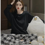 2PCS/Set Women's Big Size with Chest Pads Pajamas Spring Autumn and Winter Nightwear Long-Sleeved Loose Sleepwear Homewear