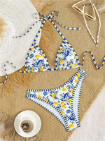 Sexy Blue Fruit Print Bikini Set 2026 Women Halter Push Up Bra High Waist Swimsuit Beach Bathing Suit Holiday Swimwear Biquini