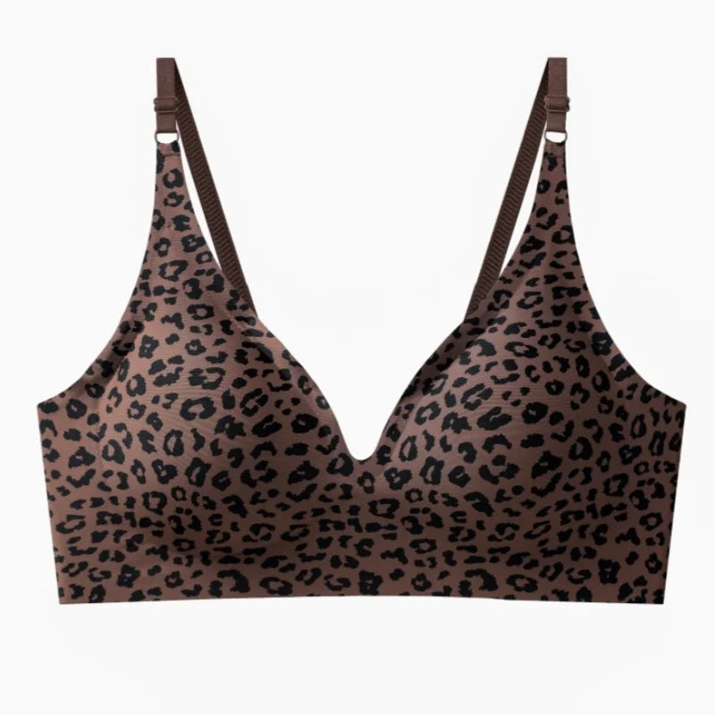 No-Show Seamless Bras For Women Non-wire V-neck Bralette Leopard Print Removable Pads Sports Underwear Sexy Lingerie S-5XL
