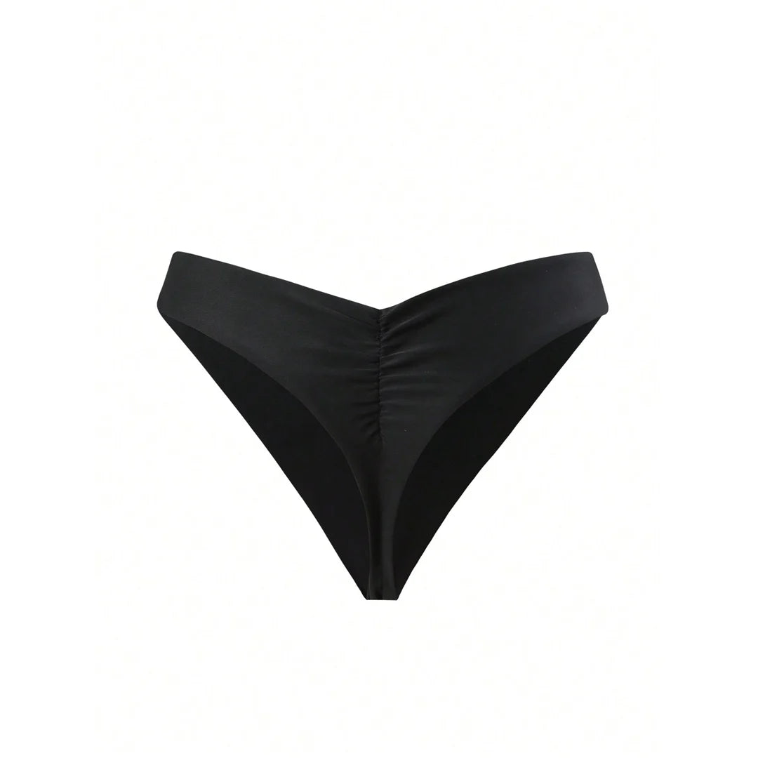 S - XL Black Scrunch Butt Thong Bikini Bottom Swim Brief Women Swimwear Female Bather Brazilian Tanga Panties Underwear V6864
