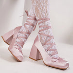 2026 Big Size 43 Cute Red Lolita Ankle Wrap Pumps Sweet 9cm Square High Heels Gothic Cosplay Ballet Style Mary Janes Shoes Women