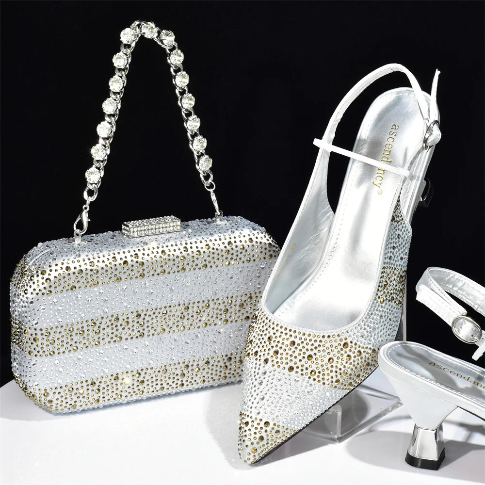 Doershow African fashion Italian Shoes And Bag Sets For Evening Party With Stones SILVER Italian Handbags Match Bags! Hb1-2