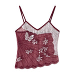 Women Sleeveless Spaghetti Strap Sheer Camisole Fashion Beaded Sequin Butterfly Cami Tops Summer Crop Tops