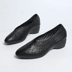 2026 New Women's Vintage Pointed-Toe Pumps - Low Cut Perforated Chunky Heel shoes, Slip-On Casual Shoes for Summer Daily Wear