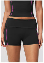 Quick Dry Contrast Color Yoga Shorts 2026 Tights Hip Lifting Workout Fitness Leggings High Waist Folded Running Athletic Shorts