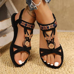 Flower Beaded Bohemian Sandals for Women Summer Roman Style Comfortable Flat Sandals Woman Lightweight Non Slip Beach Shoes