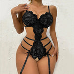 Best Seller New Model Adult Semi Transparent Lace No Crotch Underwear Suspender Women's Sexy Bra Lingerie Straps Party Jumpsuit