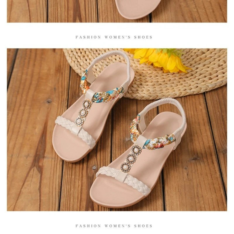 Summer Crystal Weave Flats Women Sandals Designer New Shoes Woman Fad Open Toe Flip Flops 2026 Trend Casual Slides