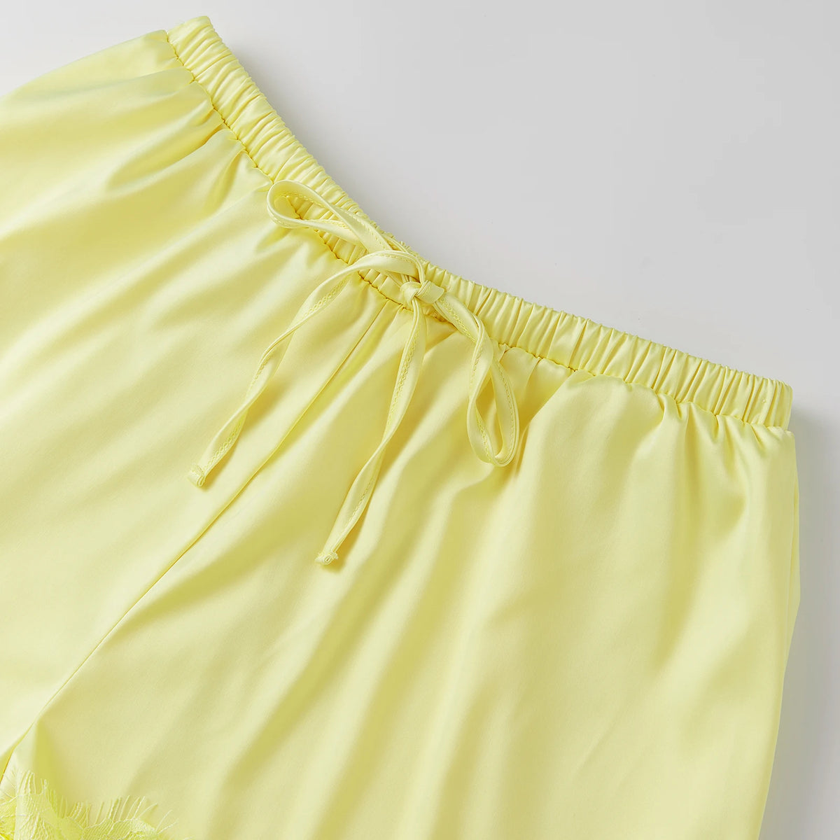 Summer Women's Casual Solid Satin Shorts Loose Fit Stylish Lace Trim Mid Rise Drawstring Shorts Lace Trim Lounge Bottoms