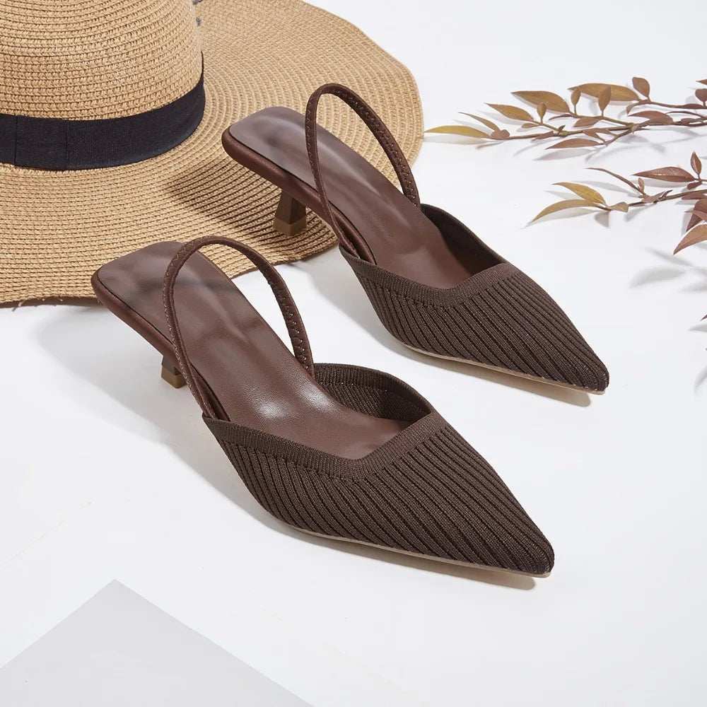 Plus Size 35-43 Women French Sandals Slippers New Fashion Breathable Non-slip Ladies Knit Soft Sole Single Shoes Green New 2026