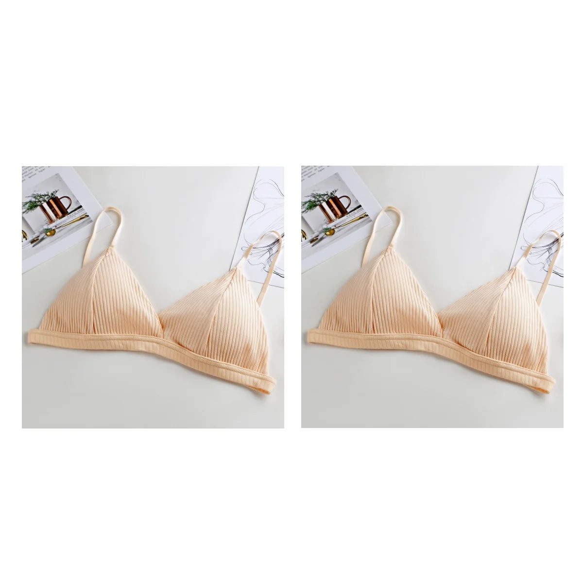 2Pcs/Set Cotton Bras For Women Push-Up Brassiere Sexy Lingerie Female Wire Free Seamless Underwear 1/3 Cup Padded Bralette