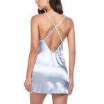 Women Satin Lace Chemise Nightgowns Sexy V-Neck Spaghetti Strap Sleepwear Babydoll Lingerie Dress for Bridal Wedding Honeymoon
