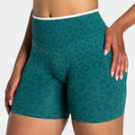 Leopard Print Gym Shorts Women Seamless High Waist Scrunch Butt Lifting Yoga Shorts Workout Running Fitness Tummy Control Shorts