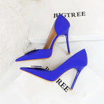 BIGTREE Pumps Elegant Pointed Crystal Buckle Slim High Heel Single Shoes Women Silk Spring/Summer High Heel Pumps Wedding Dress