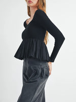 Women Long Sleeve Fall Peplum Tops Casual Solid Color Ruffled Hem Basic T-shirts Streetwear