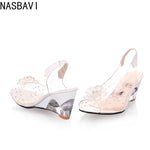 NASBAVI New Fashion Flower Transparent Sandals Wedge Women Shoes Large Size Sandals Women Size 34-43