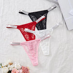 5Pcs Women’s Sexy Lace Thong Panties Low Rise Rhinestone Belt See-Through Floral G-String Shiny Comfortable Intimates Underwear