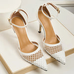 2026 Summer New Style - Three-color Mesh Open Toe Business Shoes with Round Tops, Small Inner Cuts, Thin High Heels