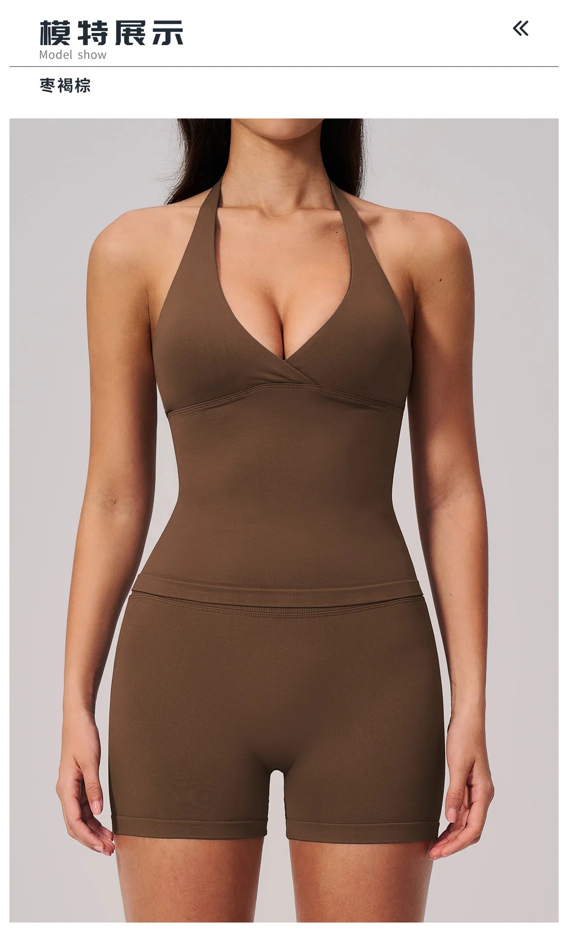 New Seamless Yoga Thread Set Women Hanging Neck V Neck Slim Sports Tank Top Hip Lifting Abdominal Tightening Shorts Fitness Suit