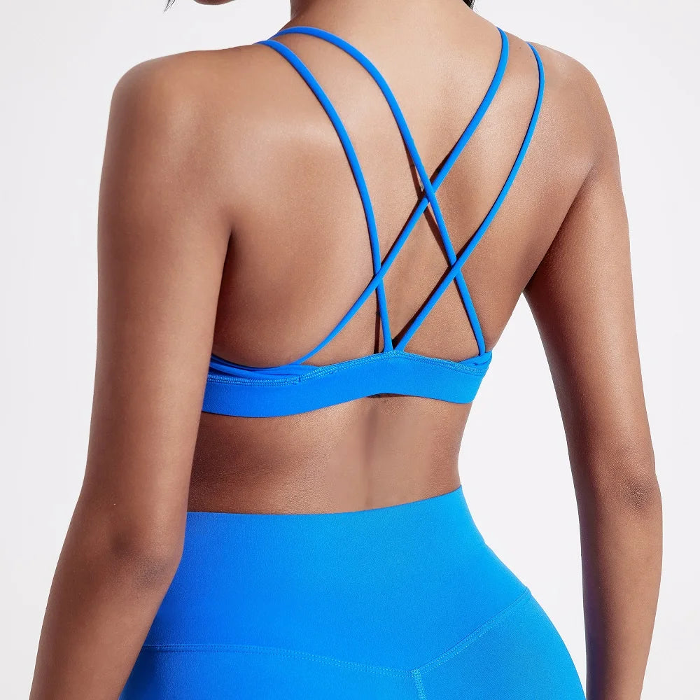 Solid Color High Strength Shockproof Women Fitness Sport Bra Top Soft Tight Cross-Training Jogging Yoga Underwear With Chest Pad