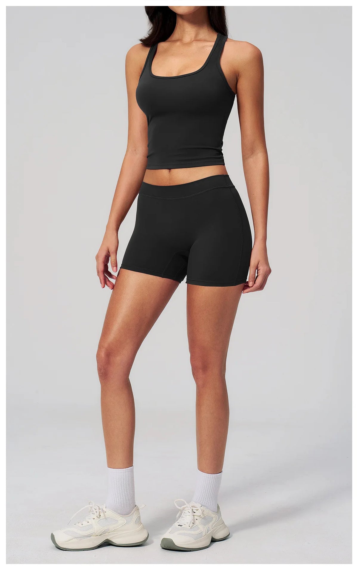Gym Women Yoga Sets Women Brushed Square Neck Slim Sports Tank Top Fitness Suit Outwear Running High Waist Shorts Tracksuit