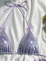 DEKA Shiny Bikini Set Triangle Bandage Swimsuit Women Swimwear Summer Biquini Beachwear Long String Bow Swimsuit Beachwear Suits