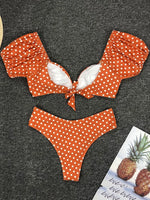 Sexy V Neck Short Sleeve Bikinis Polka Dot Bikini Female Swimsuit Women Swimwear Two-pieces Bikini Set Bather Bathing Suit Swim