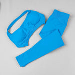 STOUREG Open Back Yoga Bras Pants Sets Seamless 2pcs Sculpt Sports Leggings Gym Halter Crop Tops Hip Lift Push Up Workout Tights