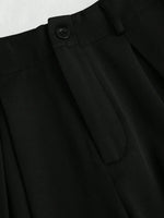 Women's Elegant Jacquard Pleating Wide-Leg Pants Office/Commuting Solid Color Loose Casual Suit Pants, Autumn/Winter