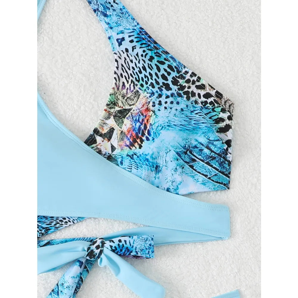 Sexy High Waist Bikini Shorts 2026 Women Swimsuit Blue Halter Swimwear Female Bikinis Set Print Bathing Suits Brazilian Biquini