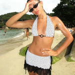 FDYOUI Women's Polka Dot Swimsuit 2026 Summer Halter Bandage Two-piece Bikinis Set Sexy Hollow Out Party Bathing Suit Beachwear