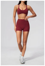 2 Piece Summer Yoga Sets for Women Hollow Back Cross Sports Bra Fitness Clothes Tight High Waist Shorts Running Workout Clothes