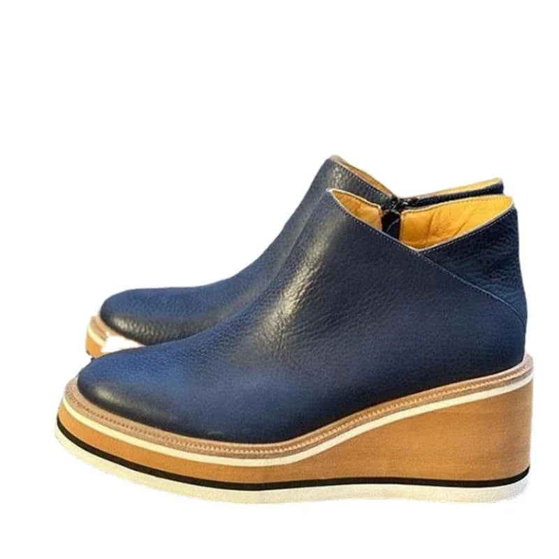 Autumn Ankle Boots Women Fashion Leather Wedge Heel Platform Women's Shoes Short Boots High Heels Boots Botas De Mujer