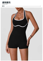 Color Blocking Yoga Jumpsuit Women Sleeveless Hollow Out Backless Slim Sports One Piece Short Suit Gym Running Fitness Rompers