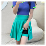 Women Flared Skirts Summer Basic Skirt Fashion Dancer Uniform Versatile Black Safety Pants Skirt Elastic Pleated Skirt Long 45CM