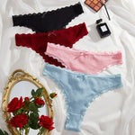 1pcs Plus Size Women's Mid-Waist Thong Panty Cute Girl Style Seamless Bowknot Lace Panties Trim Lightweight Breathable Underwear
