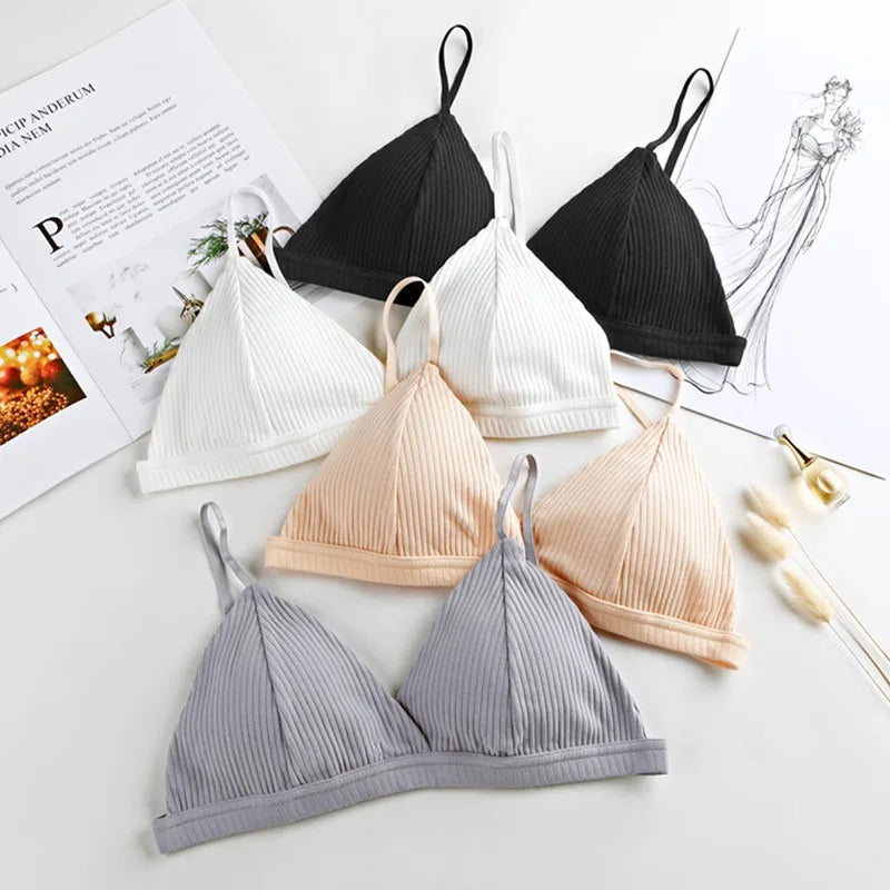 2Pcs/Set Cotton Bras For Women Push-Up Brassiere Sexy Lingerie Female Wire Free Seamless Underwear 1/3 Cup Padded Bralette